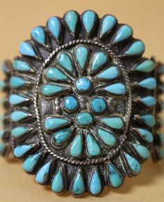 ZUNI STERLING & TURQUOISE SQUASH BLOSSOM CUFF - by Chandler's International Auction Chili Rose, Squash Blossom, Bead Work Jewelry, Love Your Life, American Jewelry, Native American Jewelry, Love Your