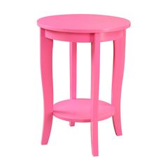 a pink side table with shelf on top