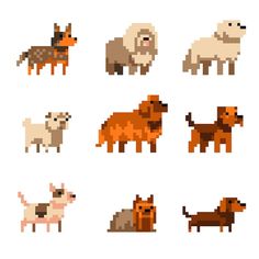 an image of pixelated animals set on white background for use in game design or video games