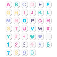 the letters and numbers are made up of paper circles with different colors, shapes and sizes