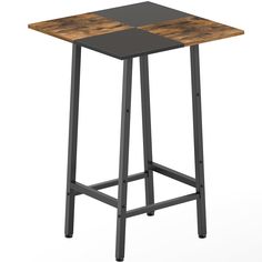 a wooden table with metal legs on an isolated white background