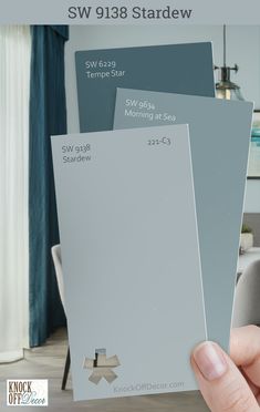 Sherwin-Williams Stardew coordinating colors Dew Drop Sherwin Williams, Sw Morning At Sea, Sw Stardew Coordinating Colors, Sherwin Williams Stardew Color Palette, Morning At Sea Sherwin Williams, Sherwin Williams Stardew Cabinets, Stardew Paint Sherwin Williams Bedroom, Sw Stardew Paint, Still Water Sherwin Williams