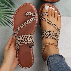 Category:Slippers,Sandals; Upper Materials:Faux Leather; Season:Summer; Heel Type:Flat Heel; Gender:Women's; Style:Minimalism,Casual,Classic; Heel Height(inch):1-2; Occasion:Outdoor,Daily; Pattern:Leopard; Listing Date:03/20/2023; Production mode:Self-produce; 2023 Trends:Outdoor Slippers,Plus Size,Orthopedic Sandals Bunion Sandals,Flat Sandals; Foot Length:; Foot Width:; Size chart date source:Provided by Supplier. Leopard Print Sandals, Orthopedic Sandals, Women Flat Sandals, Summer Tan, Animal Shoes, Leopard Print Flats, Hiking Shoes Women, Crochet Sandals, Womens Hiking Shoes