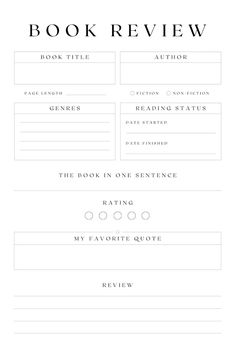 the book review form is shown in black and white