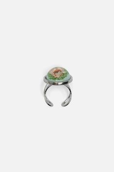 mint Pink Ring, Flower Ring, Pressed Flowers, Mint, Silver Tone, Pink, Flowers, Silver