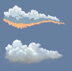 three different clouds in the sky, one orange and one blue with an orange stripe