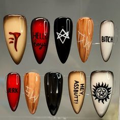 Supernatural Nails Designs, Supernatural Nail Art, Supernatural Nails, Ruthie Connell, Practice Nails, Nail Details, Emotional Attachment, Witchy Nails, G Nails