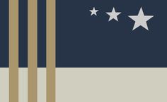 three white stars on a blue and beige striped background with gold bars in the foreground