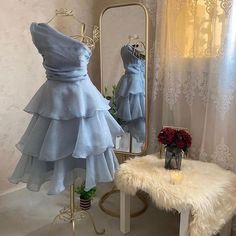 Blue Short Party Dress Homecoming DressBlue Short Party Dress Homecoming Dress One Shoulder Homecoming Dress, Pretty Bridesmaid Dresses, One Shoulder Prom Dress, Hoco Dress, Satin Homecoming Dress, Tulle Homecoming Dress, Marine Uniform, Pink Homecoming Dress, Short Party Dress