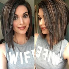 Baylage Short Hair With Bangs, Medium Length Graduated Bob, Med Length Dark Brown Hair With Highlights, Shoulder Length Hair With Layers Choppy, Hair Cuts Shoulder Length With Layers, Long Angled Bob With Layers, Choppy Inverted Bob, Copper And Black Hair, Mommy Haircuts