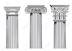 three different types of columns with decorative designs on the top and bottom, vintage line drawing or engraving