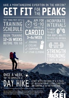 a poster with instructions for how to get fit for the peaks and other activities