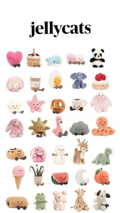 an advertisement for jellycats featuring various stuffed animals and other things in the background