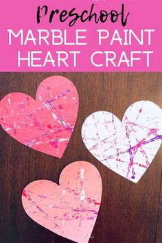 marble paint heart craft with free printable heart Heart Crafts For Kids, Diy Paper Lanterns, Valentines Day Crafts For Preschoolers, Preschool Valentines Activities, Preschool Valentine, Simple Marble, Preschool Valentine Crafts