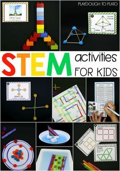 Tons of awesome STEM challenges for kids! These ideas would be perfect for STEM boxes, Makerspaces or STEM centers. Lego Stem Activities, Technology Activities, Stem Bins, Stem Boxes, Stem Activities For Kids, Stem Centers, Kindergarten Stem, Preschool Stem, Kid Science