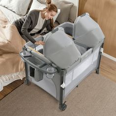 Product Description Introducing our Twin Bassinet for Baby with Storage - the perfect solution for parents of twins or two young babies. This versatile bassinet is designed to provide convenience, comfort, and safety for both babies and parents. The twin bassinet features two removable Rock-A-Bye Portable Bassinets. These bassinets can be easily used indoors or outdoors, allowing you to keep your babies close by at all times. It also offers versatility to meet the changing needs of your babies. It can be converted into a baby bassinet, bedside crib, or playpen, allowing you to adapt to different stages of your babies' growth. This multi-functional design is perfect for parents who want flexibility and convenience. This includes a replacement sheet, ensuring that you can easily keep it clea Twin Bassinet Co Sleeper, Bassinet In Parents Room Ideas, Baby Crib In Parents Room, Crib For Twins, Twin Baby Beds, Twin Products, Twin Bassinet, Baby Bassinet Bedside, Twin Cribs