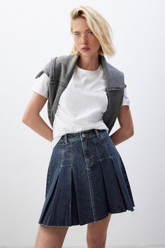 Pleated Denim Mini Skirt, Pleated Denim, Denim Mini, Denim Mini Skirt, Next Uk, Mini Skirt, Dark Blue, The Next, Online Shop