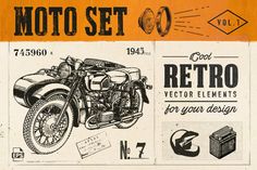 an old motorcycle advertises the motor set