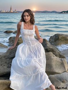 Olivia Mark - Relaxation Retreat: A-line Maxi Dress with Ruffled Front Button and Extended Hemline Vacation Maxi Dress, Spring School, Floor Length Maxi Dress, Island Outfit, Long Sundress, Sheer Maxi Dress, Neue Outfits, Frankies Bikinis, Elegant Dresses For Women