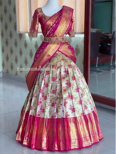 Langa Voni Half Saree, Saree Pattu, Silk Half Saree, Half Saree Function, Lehenga Saree Design, Half Saree Lehenga, Saree Lehenga