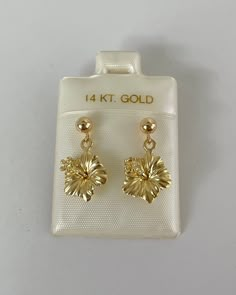 Hibiscus Dangle Earrings Solid 14k Yellow Gold - Etsy Pretty Gold Bracelet, Gold Jewelry Earings, Mexican Gold Earrings, Gold Jewelry Formal, Gold Jewelry Stack, Hibiscus Jewelry, Travel Earrings, Hibiscus Earrings, Earrings Aesthetic Gold