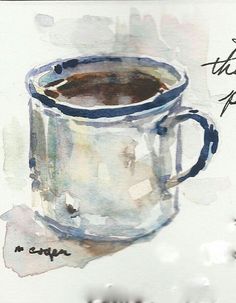 a watercolor painting of a cup of coffee