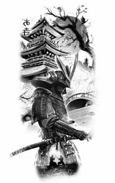 Japanese Temple And Samurai Tattoo, Samurai Temple Tattoo, Samurai Forearm Tattoo, Sleeve Tattoos Japanese, Shogun Tattoo, Japanese Temple Tattoo, Bushido Tattoo, Dj Tattoo