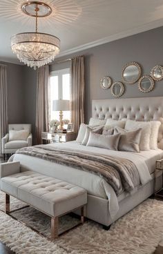 Grey And Gold Bedroom, Grey Bedroom Decor, Classy Bedroom, Beige Bedroom, Modern Luxury Bedroom, Luxury Rooms, Bedroom Refresh, Decoration Inspiration, Master Bedrooms Decor