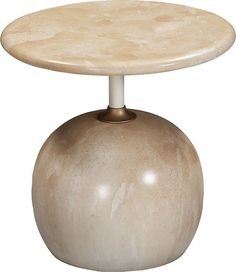 a round table with a metal base and marbled surface on the top, against a white background