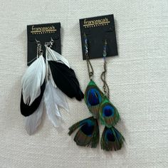 Nwt Feather Earrings From Francesca’s Inckudes Both Earrings Blue, Feather Earrings, Black Blue, Blue Black, Jewelry Earrings, Women Jewelry, Women Shopping, Blue, Color