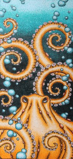 an octopus painting with bubbles in the water