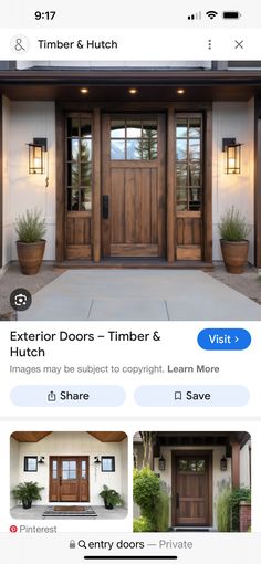 the home page on pinter's website shows an image of a house with wooden doors