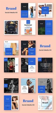 an image of a website page with multiple images on it and the words brand in blue