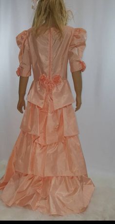 Peach-pink  Victorian dress  This historical style dress   Great for Victorian costume ,steampunk Lady and princess ,southern belle, historical costume.  Stunning Victorian style  dress for girls from 6 to 10 years old . See measurement on photos please  The dress has a zipper on back. Beautiful decorated with fabric flowers and ruffle at the back. Puffy elbow length sleeves. Matching hat you will find in my shop. Fits girl size  6 to 10 years (s Princess Dress Victorian, Victorian Bustle Dress, Pink Victorian Dress, Steampunk Lady, Princess Dress Fairytale, Victorian Bustle, Victorian Fashion Dresses, Pink Victorian, Bustle Dress