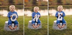 a little boy sitting on top of a metal object