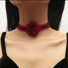 This Rose Flower Lace Victorian Style Choker Is A Wonderful Addition To Your Wardrobe And Your Style! A Beautiful And Flattering Piece! Great For Valentine’s Day Or Anytime! Floral Goth, Goth Choker Necklaces, Acrylic Rose, Rose Choker, Goth Choker, Bauble Bar, Wanderlust And Co, Samantha Wills, Flower Choker Necklace