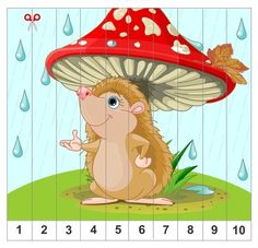 a hedgehog sitting under a mushroom in the rain