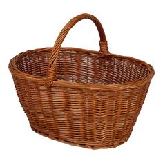 a brown wicker basket with handles