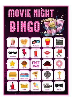 a movie night poster with the words, free space for movies and other things to eat