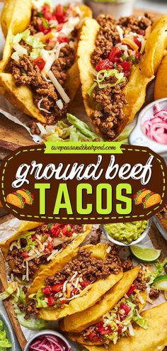 Want the best appetizer idea? These Ground Beef Tacos are made with homemade taco seasoning! The taco meat is juicy, full of flavor, and served in crispy taco shells. Pin this simple dinner recipe for tonight! Best Taco Meat Recipe, Tacos Al Vapor, Soft Tacos Recipes, Taco Recipes Ground Beef, Crispy Taco Shells, Beef Tacos Recipes, Tacos Dorados, Taco Meat Recipes