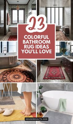 Transform your bathroom with chic rug decor ideasFrom vibrant patterns to soft texturesfind out how to make a statement with the perfect bathroom rugBathroomDecor RugInspo Bathroom Rugs Ideas, Colorful Bathroom Rugs, Bathroom Rug Decor, Modern Bathroom Rug, Black Bathroom Rug, Vibrant Bathroom, Grey Bathroom Rugs