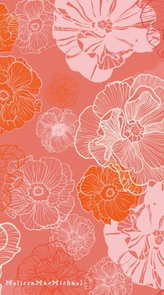 an orange and white flower pattern on a pink background