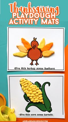 thanksgiving playdough activity mats with corn on the cob and turkey cut outs