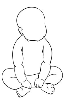 a black and white drawing of a baby sitting on the floor