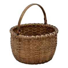 an old woven basket is shown on a white background