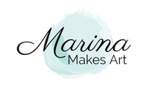 the logo for marina makes art, which has been painted in black and white with an aqua