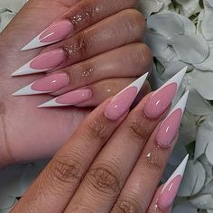 Nail Inspo Stiletto, Stiletto French Tip, French Tip Stiletto, Sharp Nails, Pointy Nails, Hard Nails