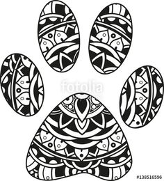 an animal's paw print in black and white with geometric designs on the front