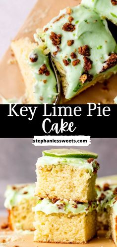 key lime pie cake is stacked on top of each other