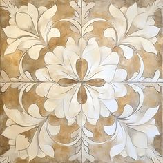 an artistic painting with white flowers and leaves on a brown background is featured in this image